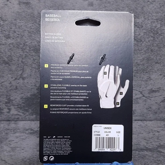 NIKE Alpha Huarache Elite Baseball Batting Gloves Mens LARGE Blue CV0696-431 - Picture 3 of 4